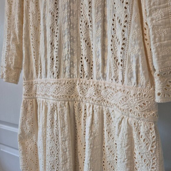 SKAIST TAYLOR | Eyelet Embroidered Boho Mini Dress | Pale Yellow | Size 8 - Picture 10 of 16